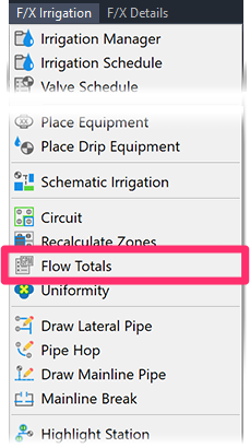 F/X Irrigation menu